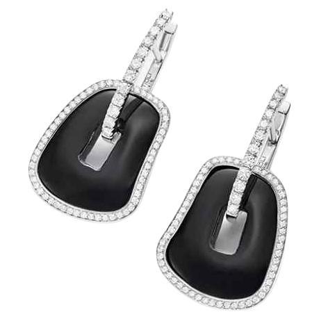 Boucles d'oreilles Puzzle en or blanc 18K, onyx noir et diamants blancs (Frame)