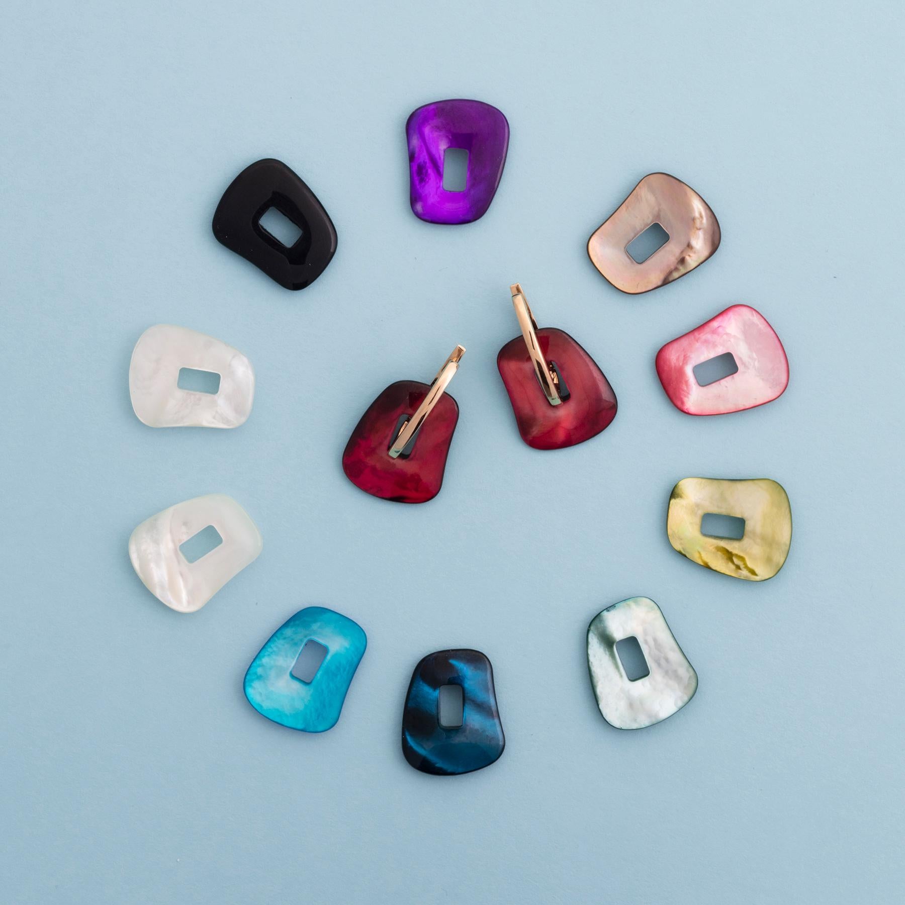 New Mattioli Puzzle Arlecchino Medium Earrings 18K Gold, Diamonds & Shapphires In New Condition For Sale In Bilbao, ES