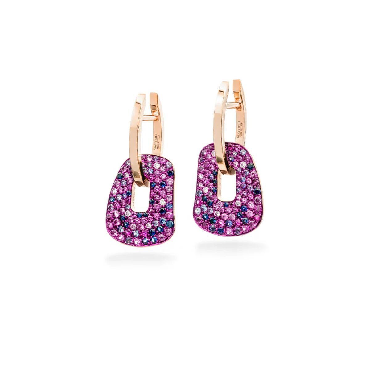 Puzzle medium earrings in 18k rose gold white diamonds, pink and blue sapphires and two pairs of coloured puzzles 

Dimensions: 22 x 27 mm

PRODUCTION TIME 4 WEEKS

Joyful, colourful, whimsical are all defining Puzzle, Mattioli’s iconic collection.