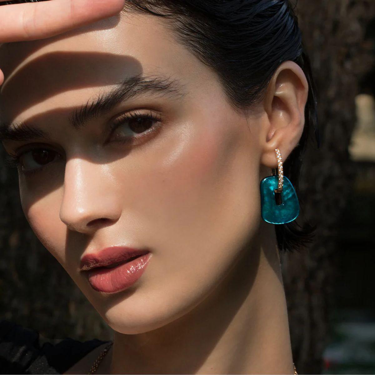 Mattioli Puzzle Arlecchino Medium Earrings in White Gold and Blue Sapphires For Sale 8