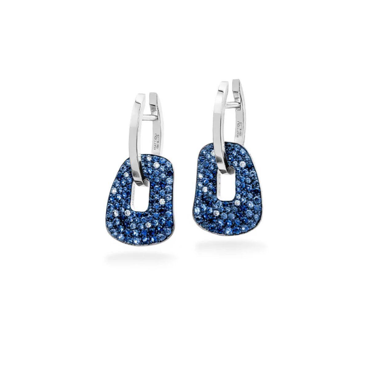 Mattioli Puzzle Arlecchino Medium Earrings in White Gold and Blue Sapphires For Sale 10