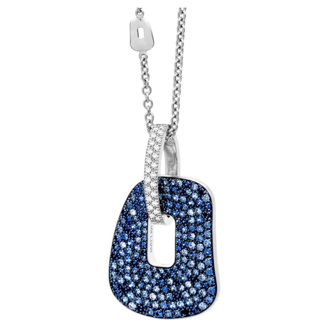 Mattioli Puzzle Arlecchino Medium Pendant in 18k White Gold and Blue Sapphires For Sale