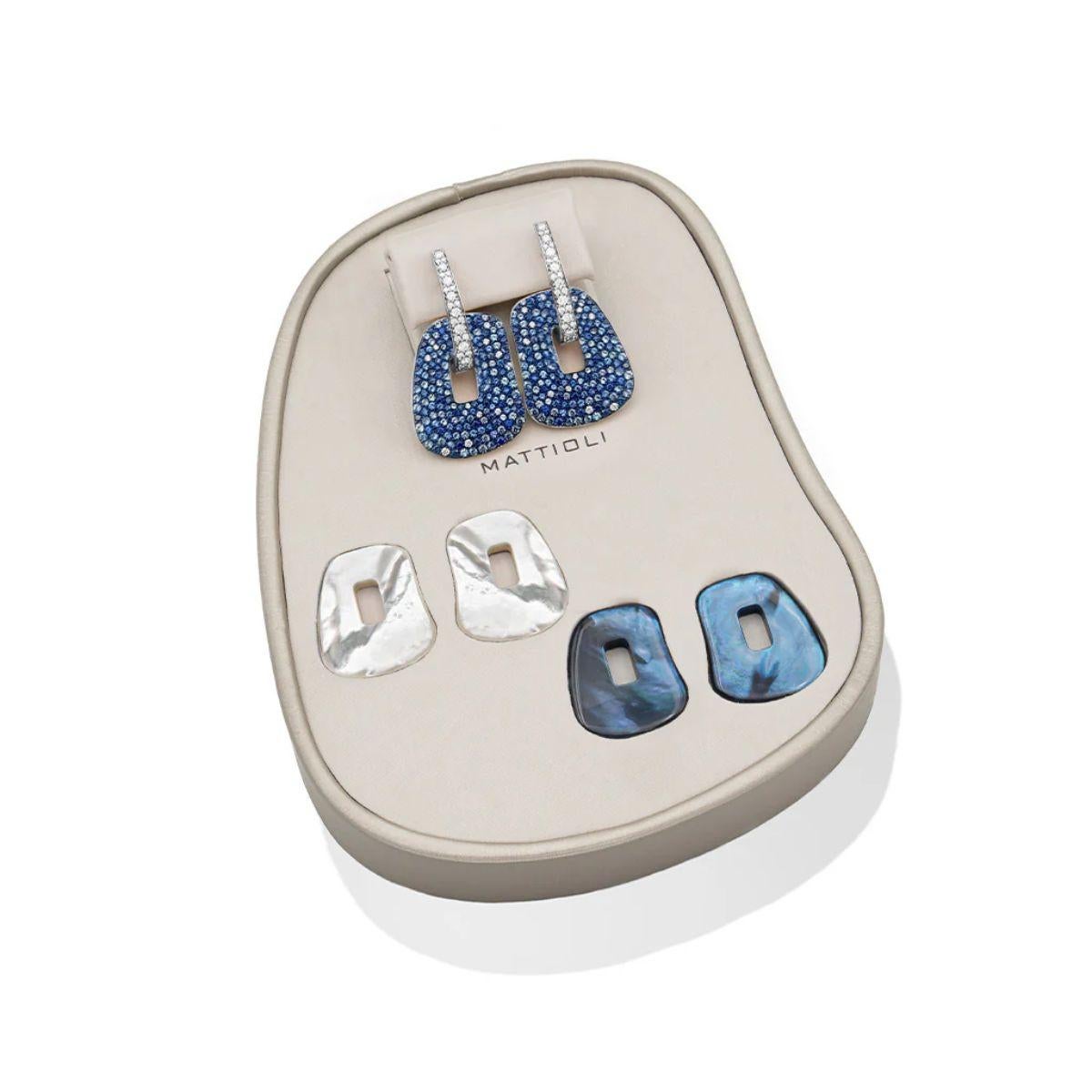 Mattioli Puzzle Arlecchino Mid Earrings White Gold/Diamonds & Blue Sapphires For Sale 11
