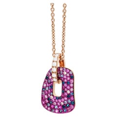 Mattioli Puzzle Arlecchino Small Pendant in 18k White Gold and Pink Sapphires