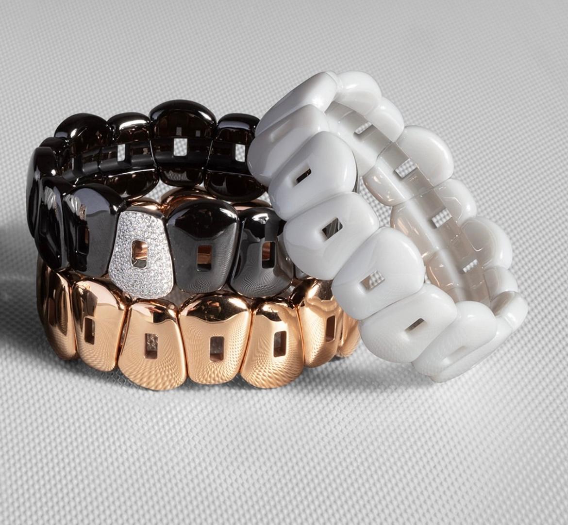 Bracciale in ceramica nera Mattioli Puzzle con un elemento in oro rosa in vendita 2