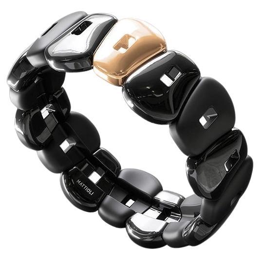 Mattioli Puzzle black ceramic bracelet with one element in rose gold color