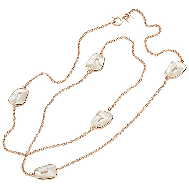 Mattioli Puzzle Collection 18 Karat Rose Gold, Mother of Pearl Chanel Necklace For Sale