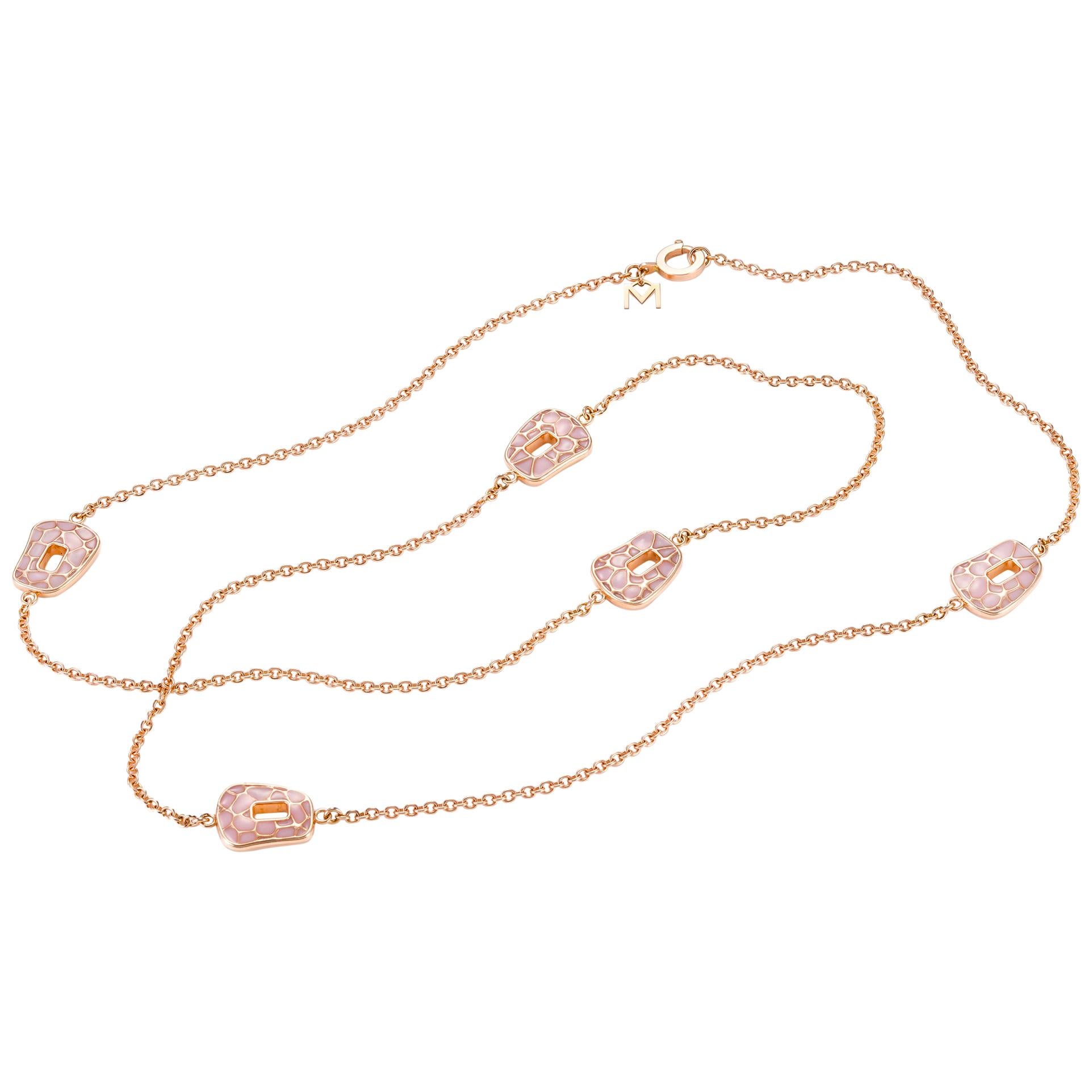 Mattioli Puzzle Collection 18 Karat Rose Gold, Pink Enamel Chanel Necklace