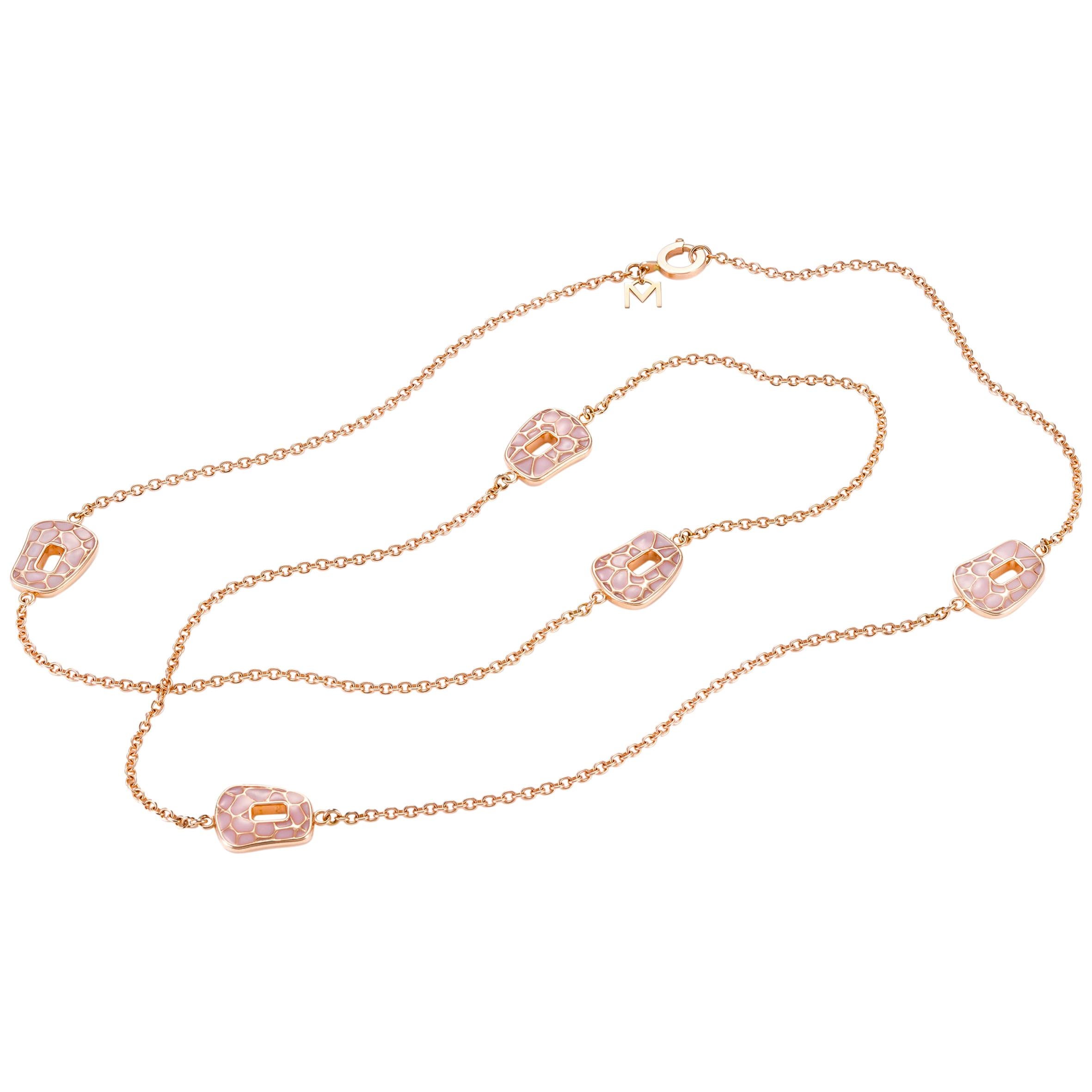 Mattioli Puzzle Collection 18 Karat Rose Gold, Pink Enamel Necklace For Sale
