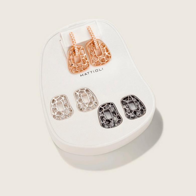 Women's Mattioli Puzzle Collection 18 Karat White Gold Pavé of Diamonds Earrings