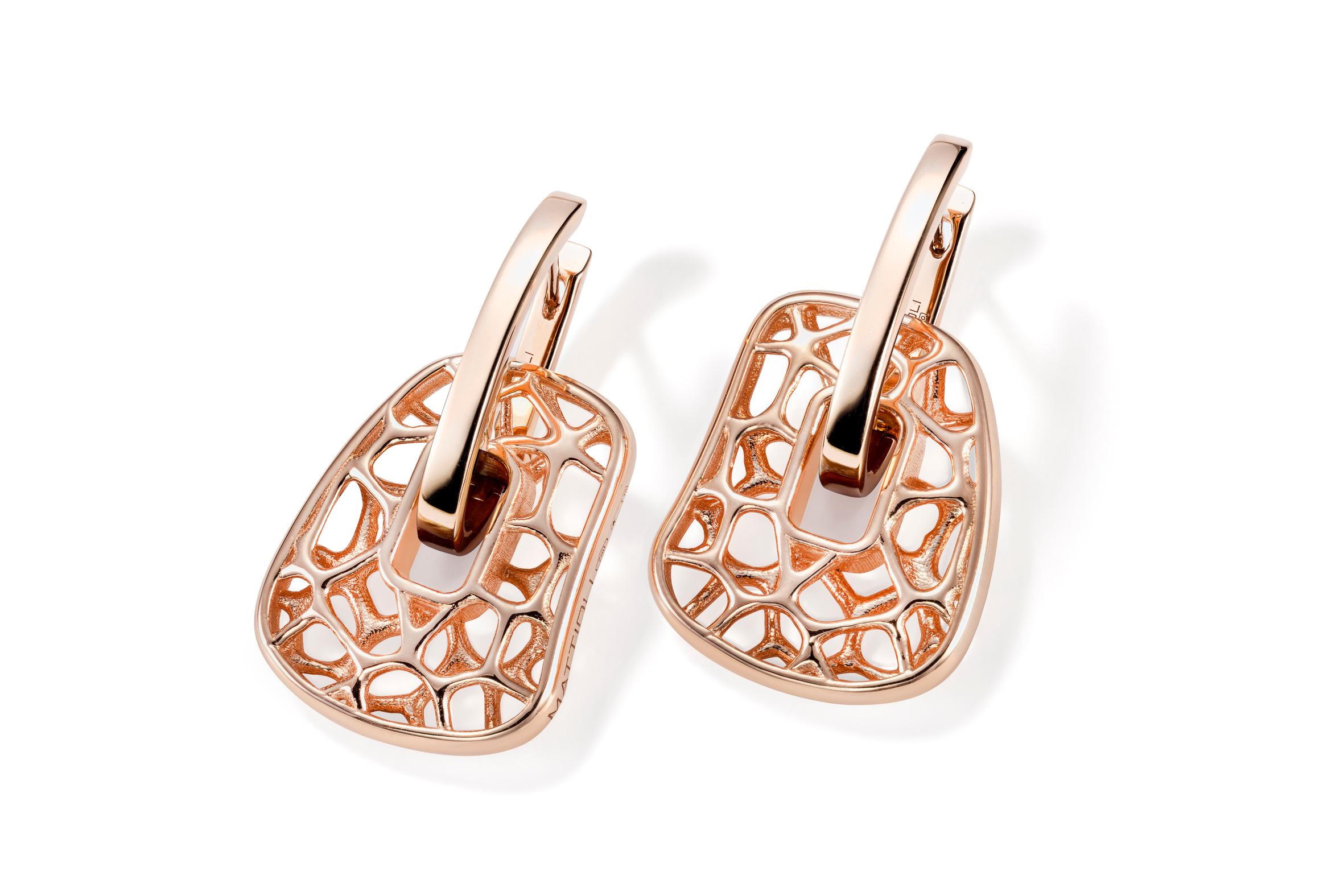 Contemporary Mattioli Openwork Puzzle 18k Gold Earrings with Diamonds Silver and Bronze For Sale