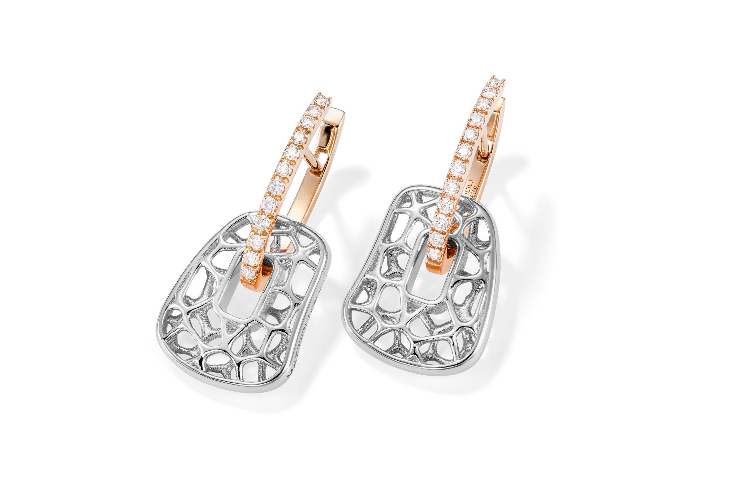 Taille brillant Mattioli, boucles d'oreilles Puzzle Collection en or 18 carats avec diamants, argent et bronze en vente