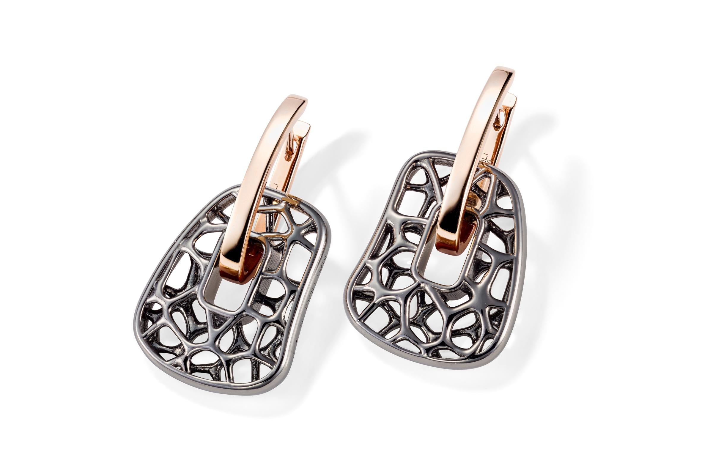 Mattioli Openwork Puzzle 18k Gold Earrings with Diamonds Silver and Bronze In New Condition For Sale In Bilbao, ES