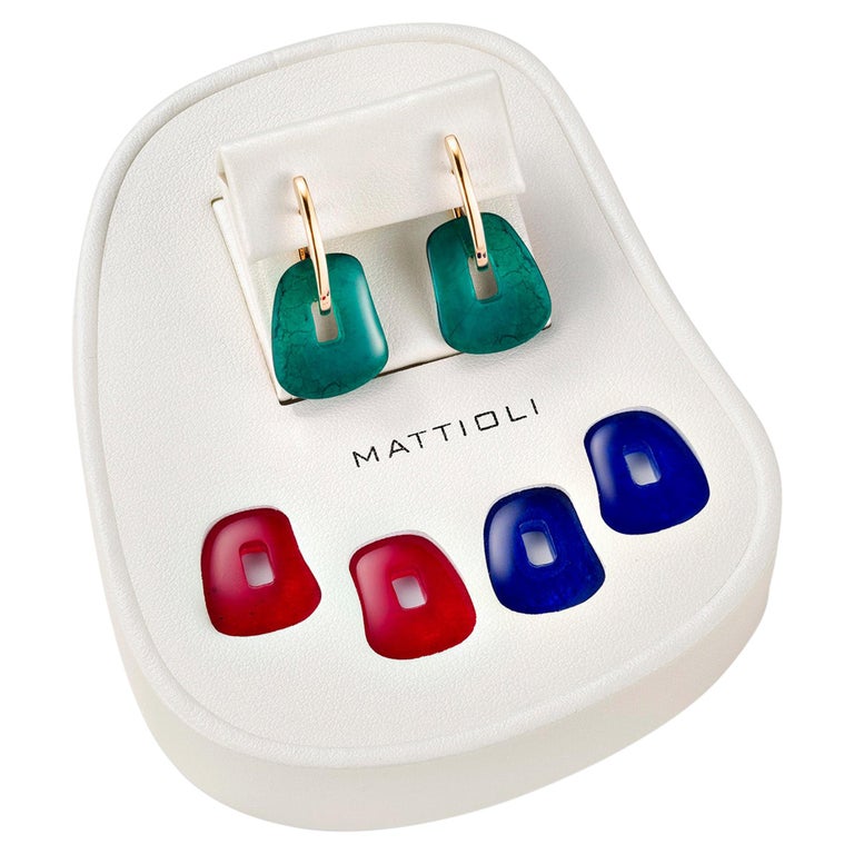 Mattioli Puzzle Earrings 18 Karat Gold Emerald Blue Sapphire Ruby Crystal  Rock S For Sale at 1stDibs