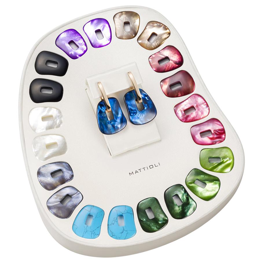 Mattioli Boucles d'oreilles puzzle en or rose 18 carats et 11 paires de couleurs, taille moyenne en vente
