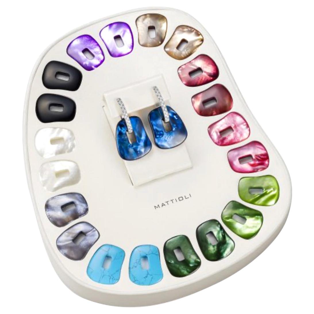 Mattioli Puzzle Earrings 18k White Gold with Diamonds and 11 Color Pendants