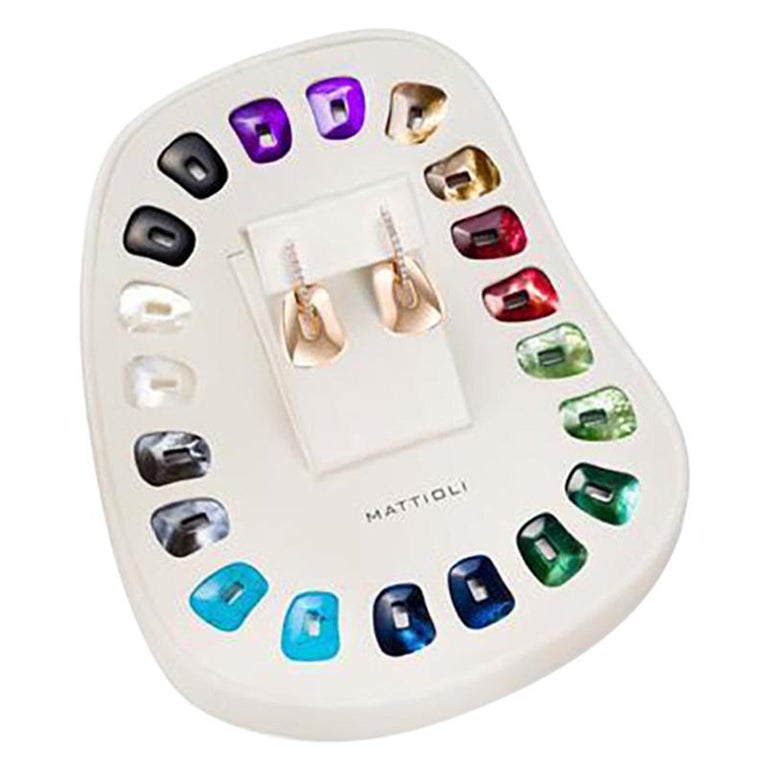 Boucles d'oreilles Puzzle de Mattioli Or 18k  Porcelaine et 10 paires de couleurs Taille S