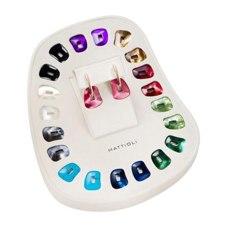 Mattioli Boucles d'oreilles puzzle en or rose 18 carats et 11 paires de couleurs, petite taille