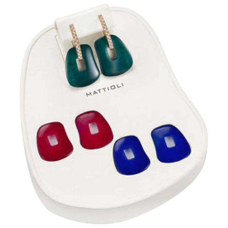 Mattioli Puzzle Earrings 18K Rose Gold Emerald Blue Sapphire Ruby Crystal Rock M