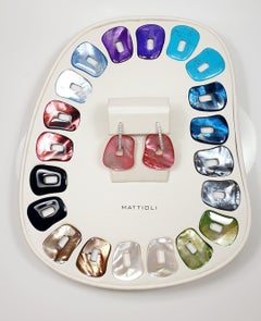 Mattioli Puzzle Earrings 18Kt White Gold & Diamonds 11 Colored Pairs Medium Size