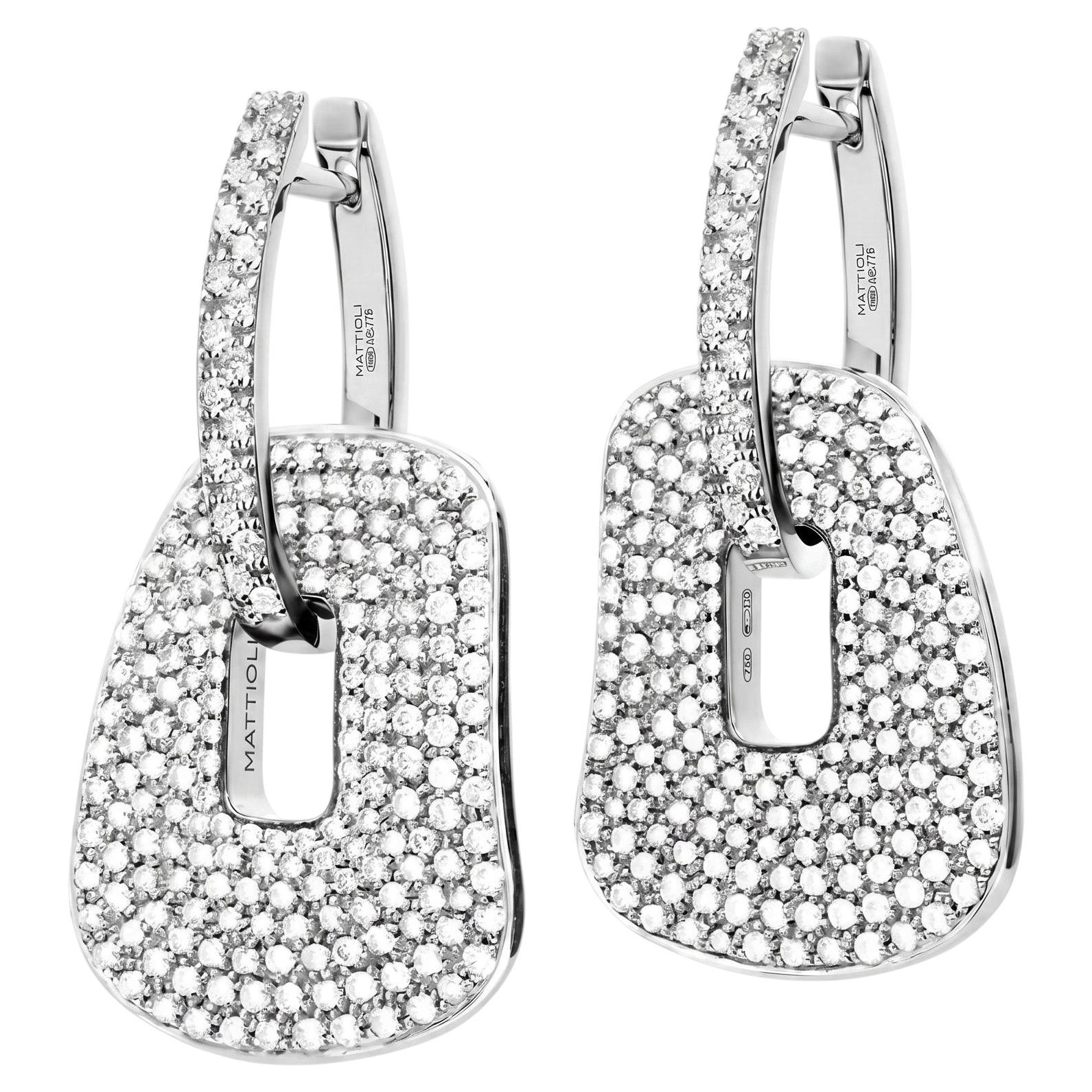 Mattioli Puzzle Maxi Earrings in 18k White Gold and White Diamonds pavé