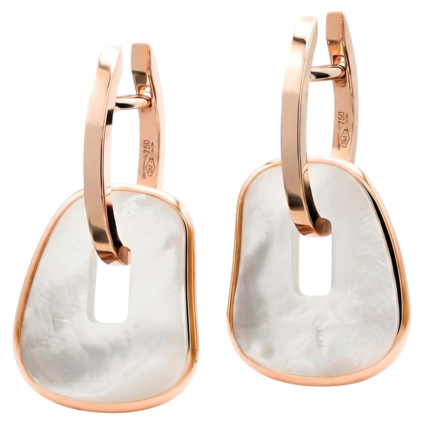 Pendientes de aro «Puzzle» de Mattioli en oro rosa de 18 quilates y nácar natural