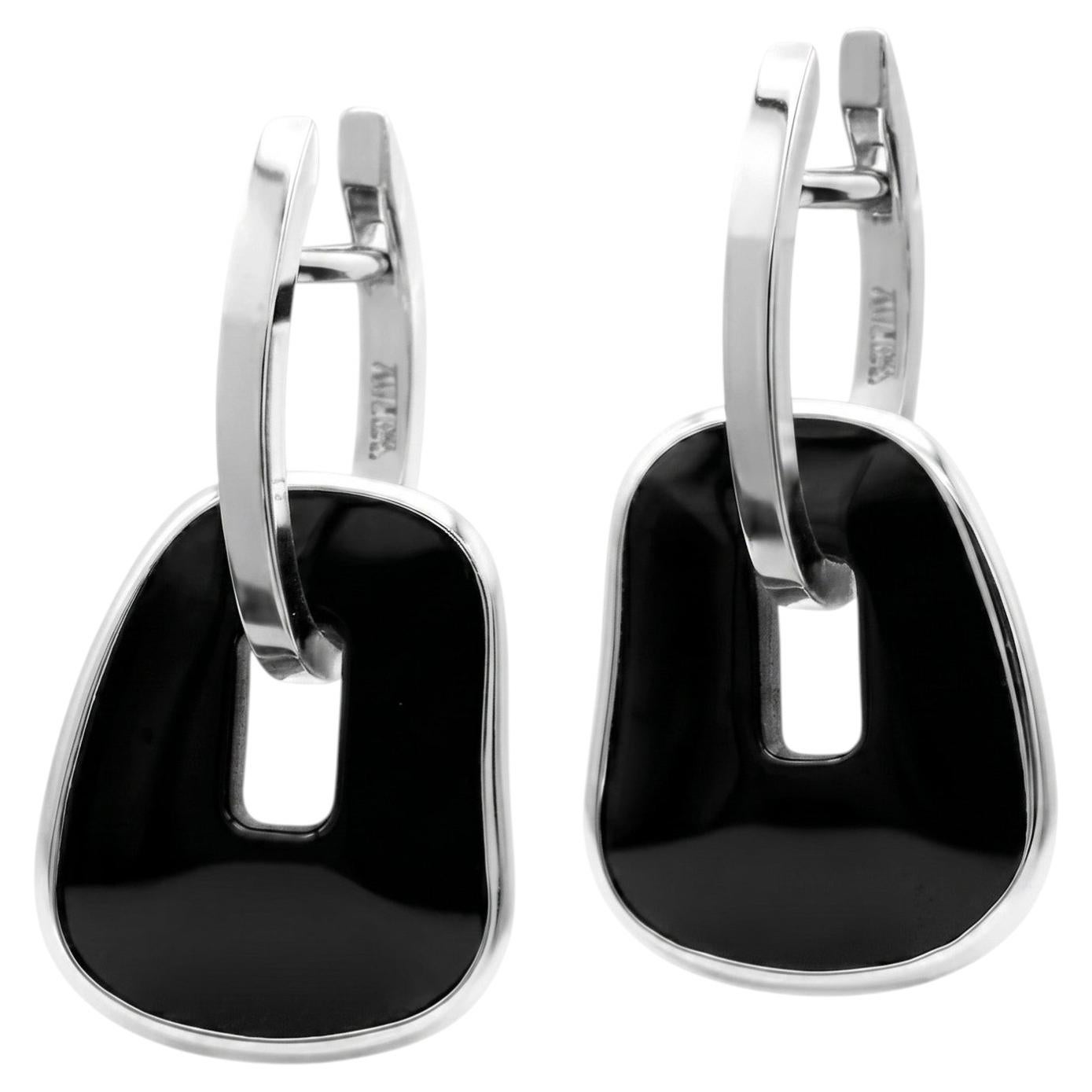 Mattioli Puzzle Hoop Earrings in 18K White Gold and Onyx
