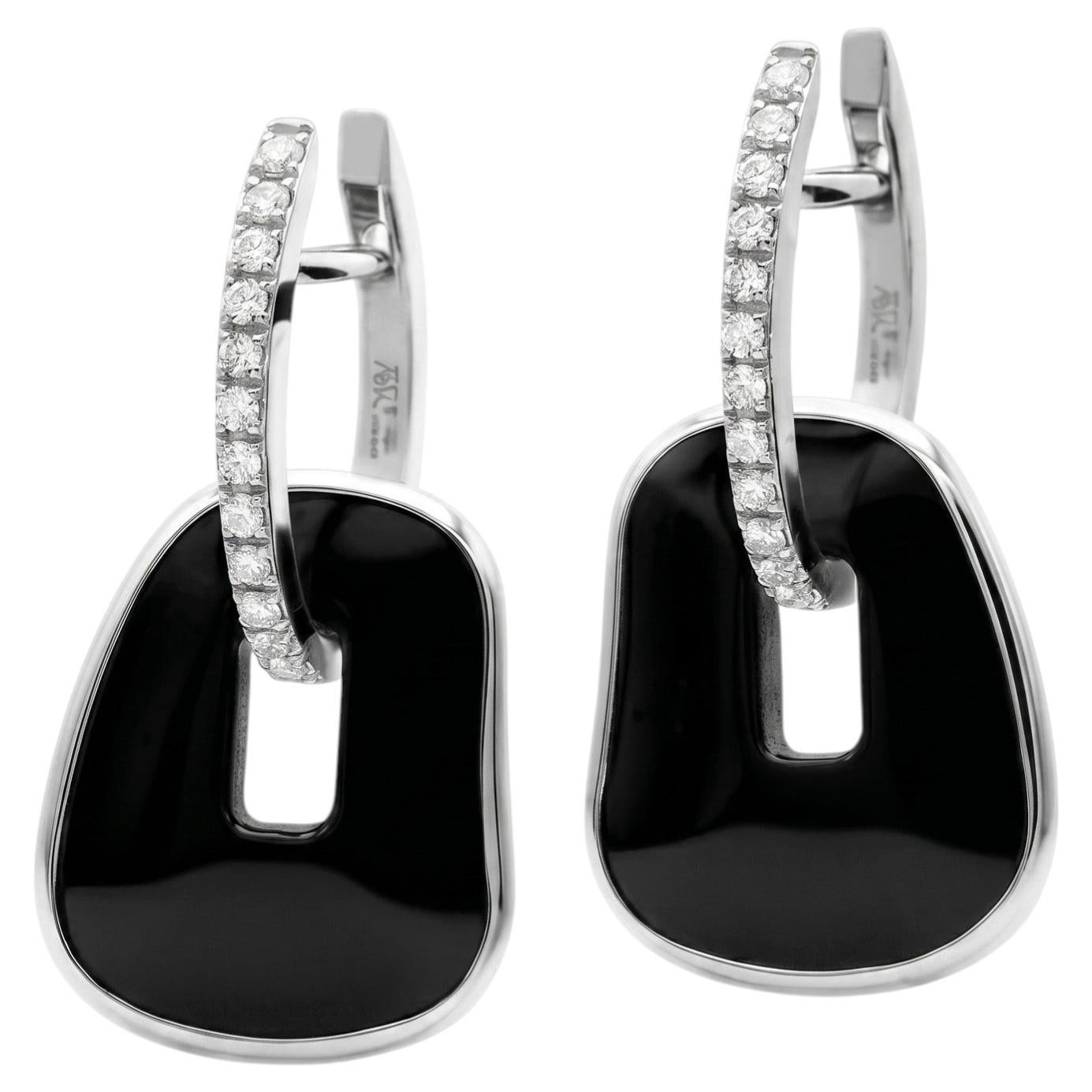 Mattioli Puzzle Hoop Earrings in 18K White Gold Onyx and Diamonds