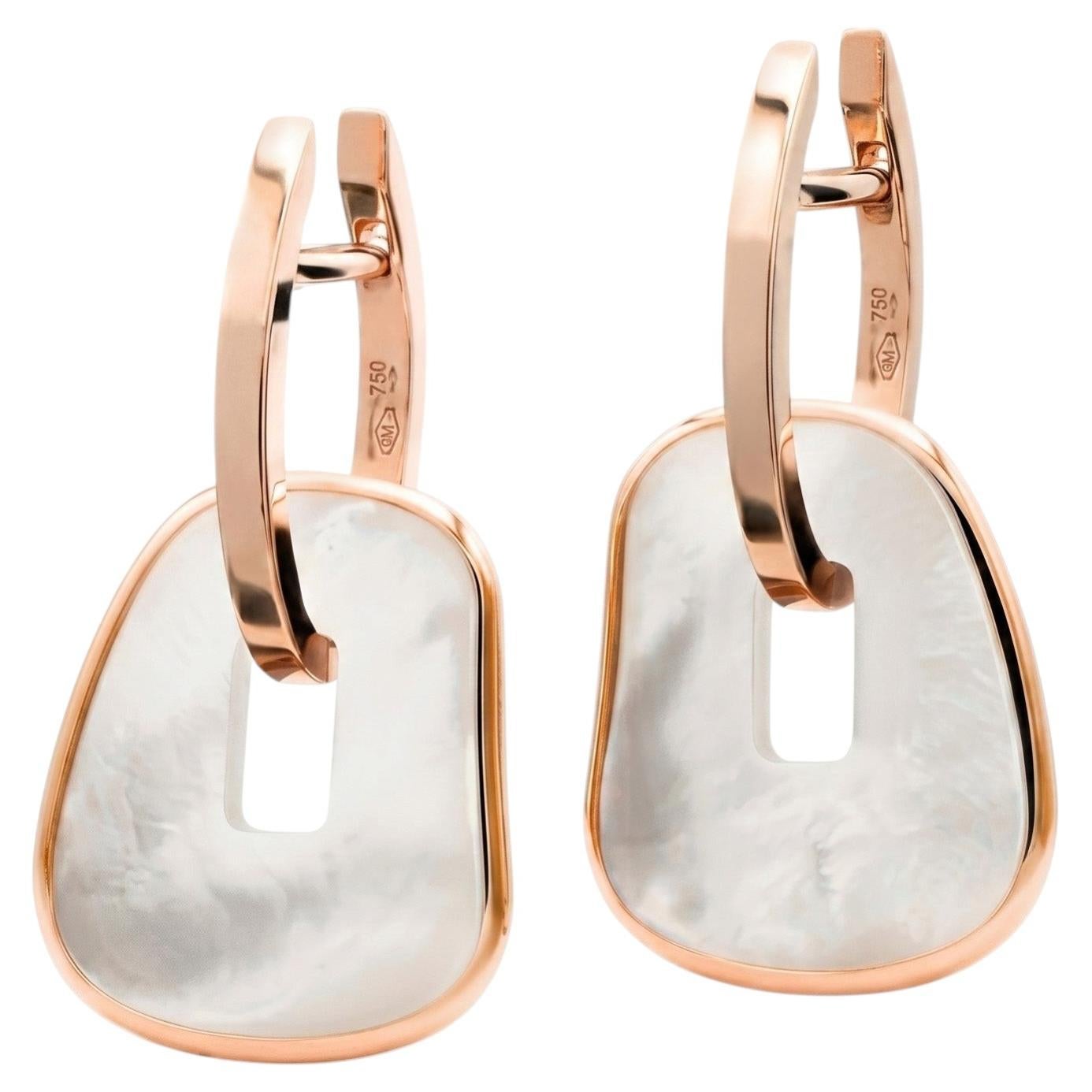 Mattioli Puzzle Hoop Maxi Earrings in 18K Rose Gold and Natural Mother of Pearl