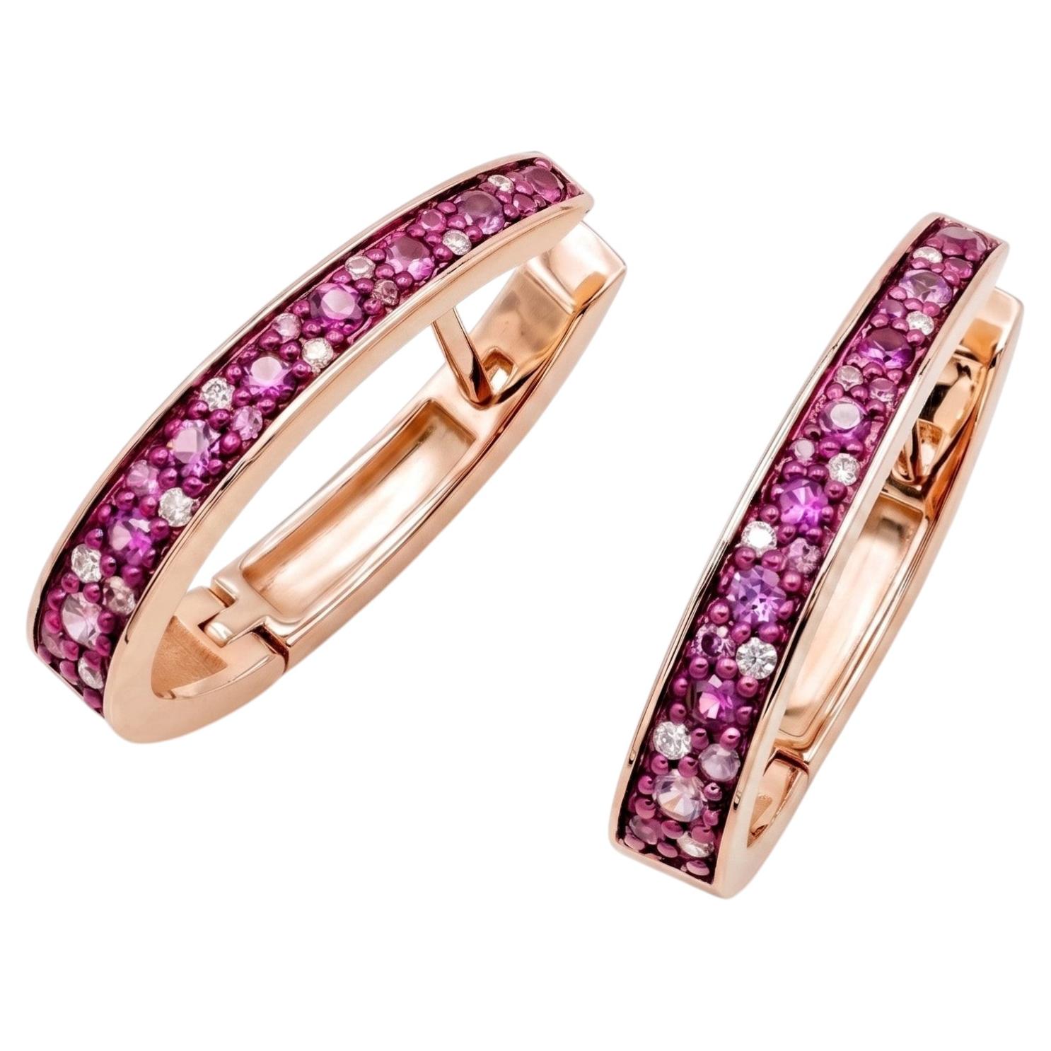 Mattioli Puzzle Large Hoop in 18k rose gold, white diamonds and pink sapphires