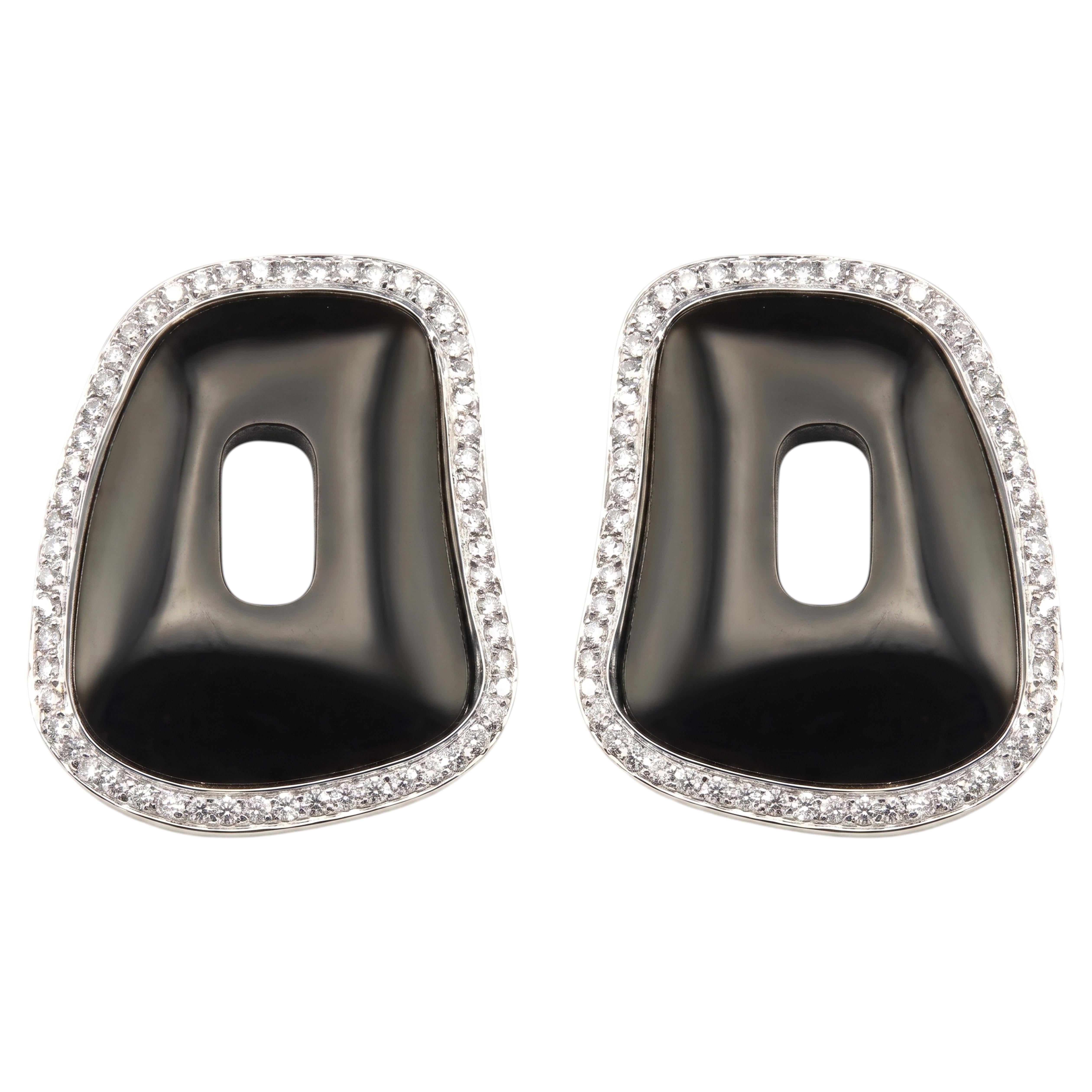 Mattioli Puzzle Maxi in 18K White Gold diamonds and Onyx Earrings