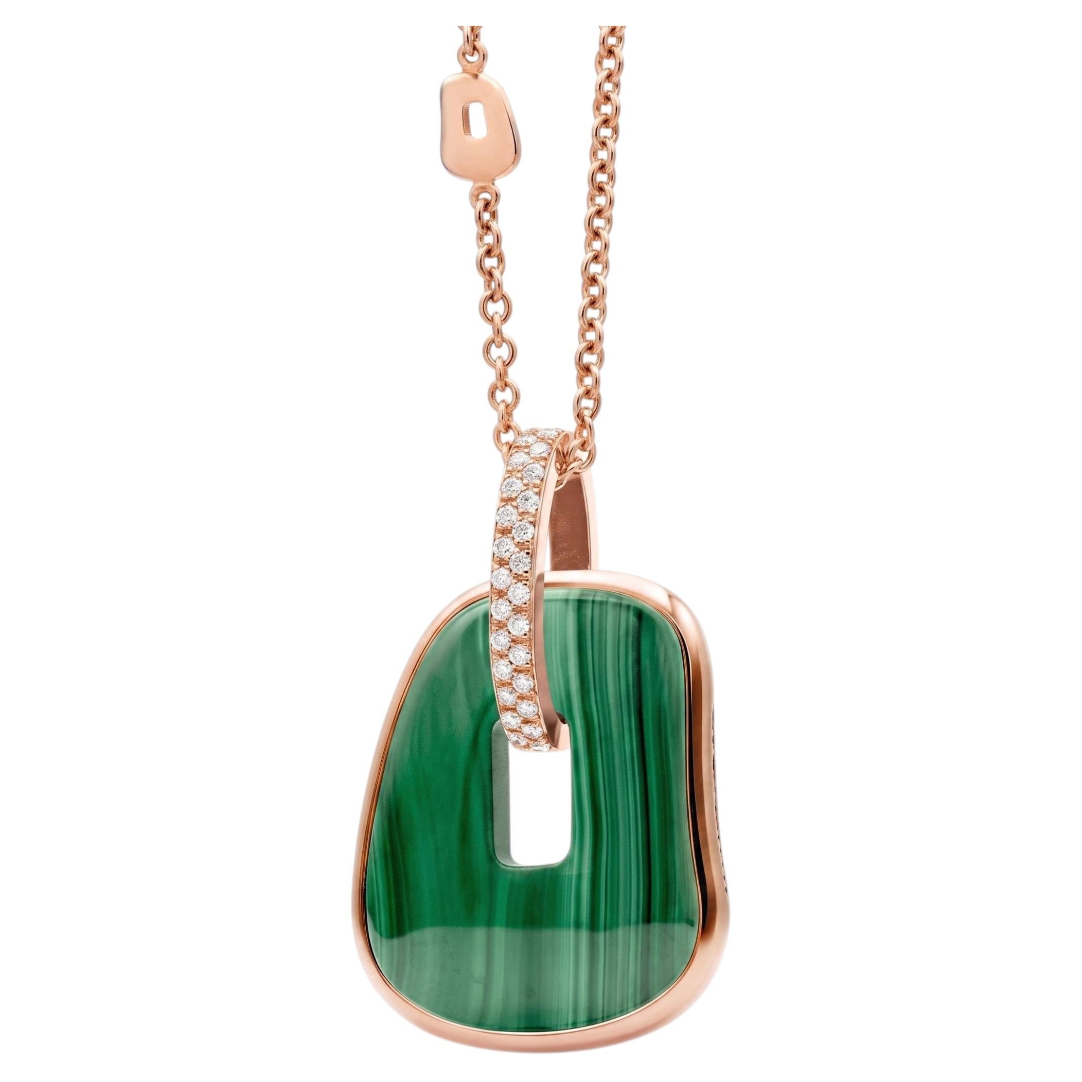 Ciondolo Mattioli Puzzle Maxi in oro rosa 18k e diamanti, con elemento in malachite in vendita