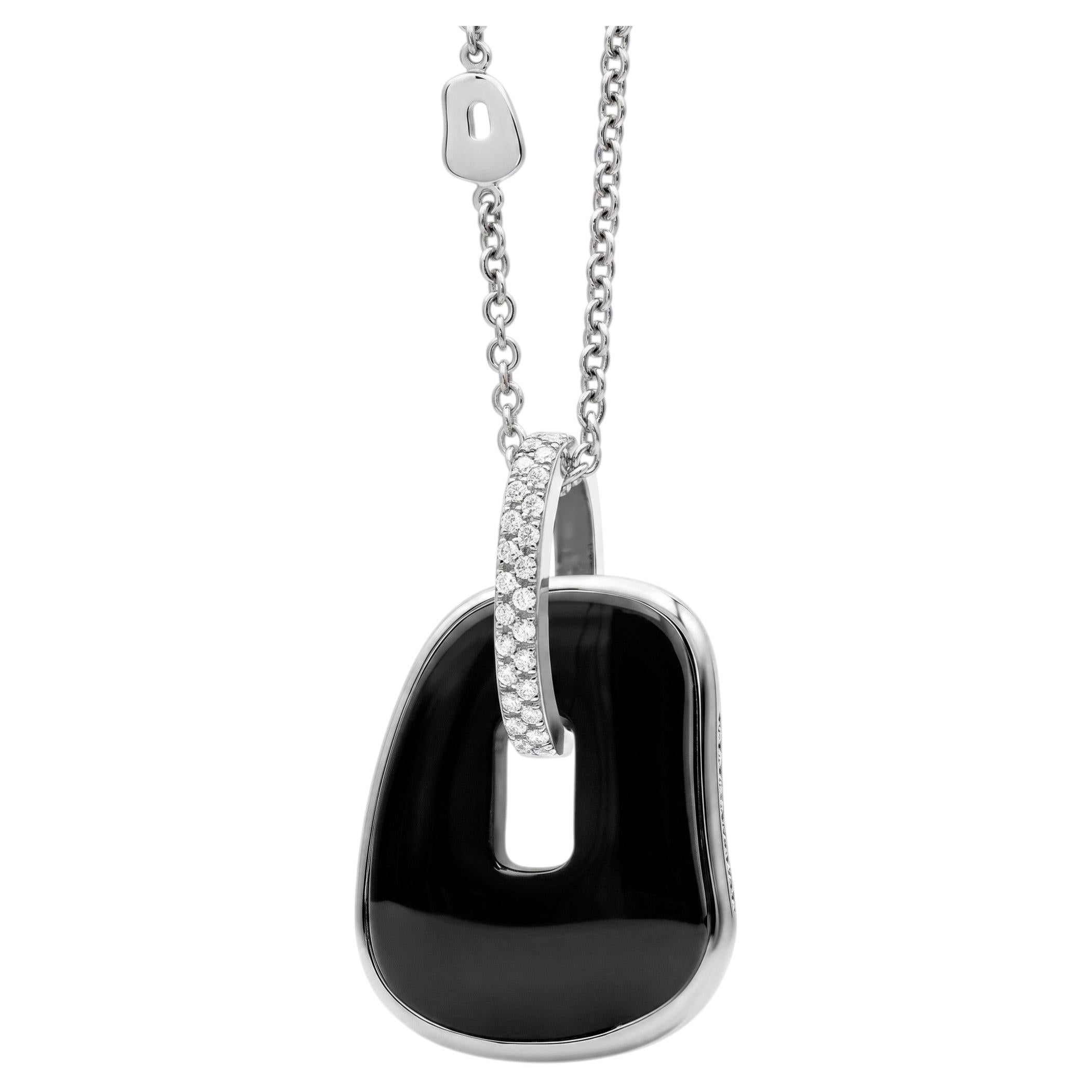Ciondolo Mattioli Puzzle Maxi in oro bianco 18k e diamanti, elemento in onice