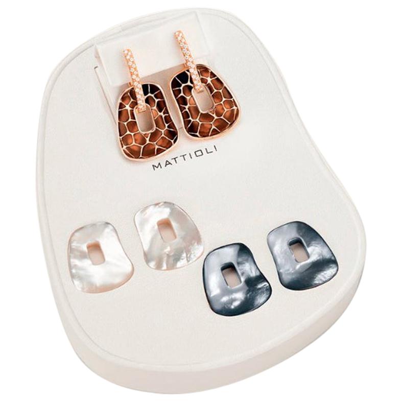 Mattioli Puzzle Medium 18 Karat Gold Earrings Brown Enamel White Diamonds For Sale