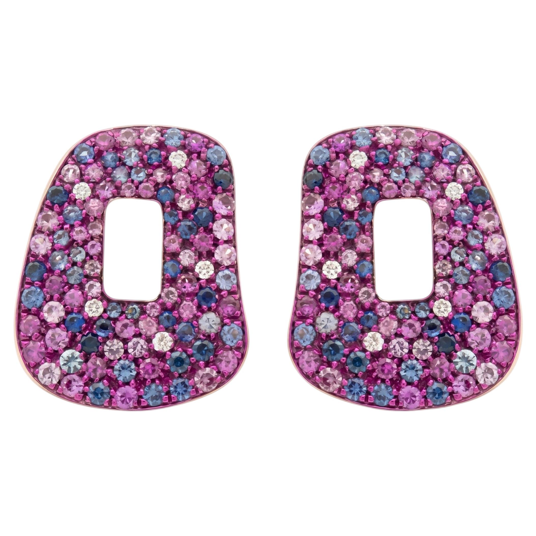 Mattioli Puzzle Medium earring in 18k RoseGold, White Diamonds and Pink Sapphire For Sale