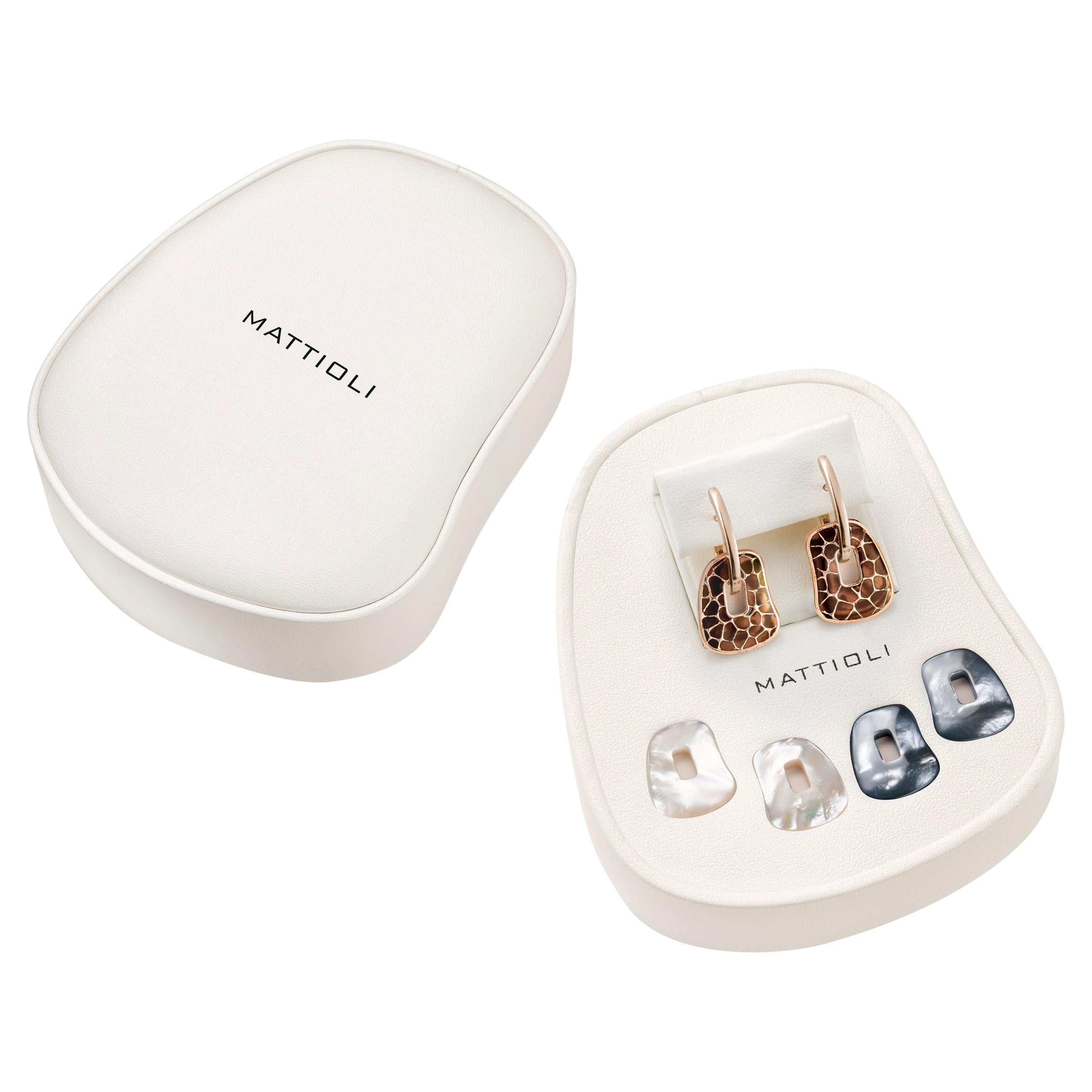 Mattioli Puzzle Safari 18 Karat Rose Gold and Brown Enamel Small Size Earrings For Sale