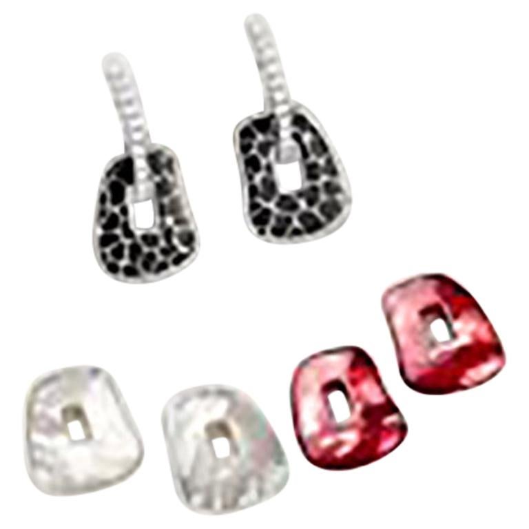 Mattioli Puzzle Earrings 18 Karat Gold Black Enamel White Diamonds Size For Sale