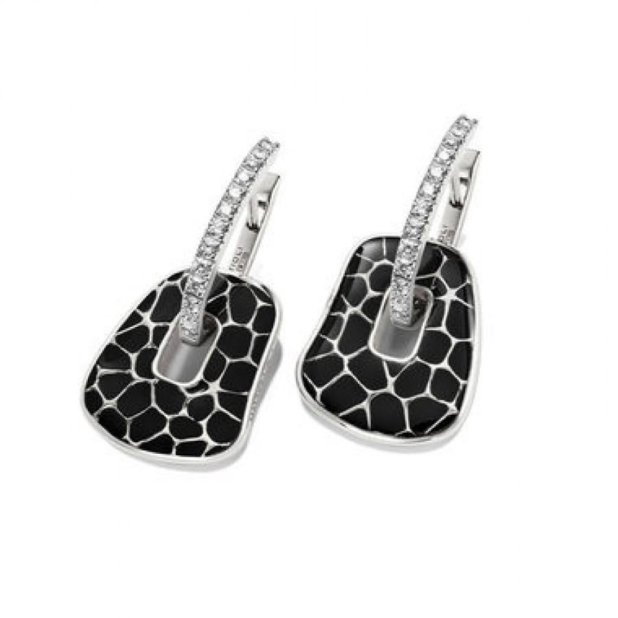 Contemporary Mattioli Puzzle Earrings 18 Karat Gold Black Enamel White Diamonds Size For Sale