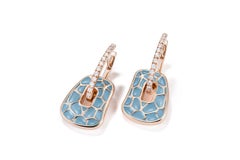 Mattioli Puzzle Medium 18K Rose Gold Earrings Sky Blue Enamel White Diamo
