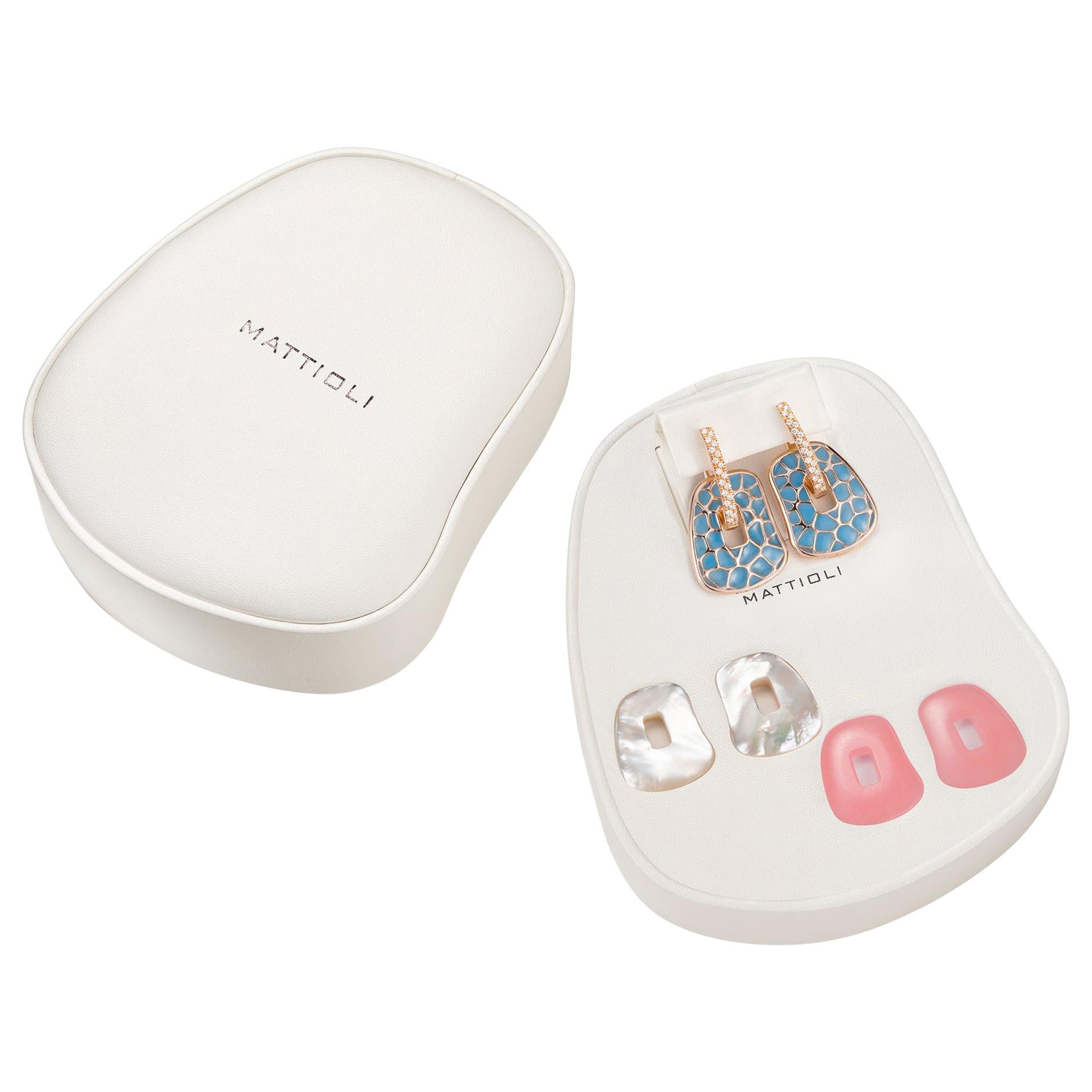 Pendientes Mattioli Puzzle Mediano Oro Rosa 18K Esmalte Azul Cielo Diamo Blanco