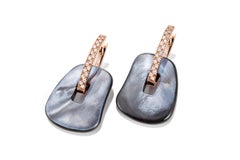 Mattioli Puzzle Small 18 Karat Gold Earrings Brown Enamel White Diamonds