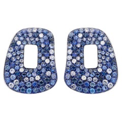 Mattioli Puzzle Kleiner Ohrring aus 18k Weißgold, weiße Diamanten und blauer Saphir
