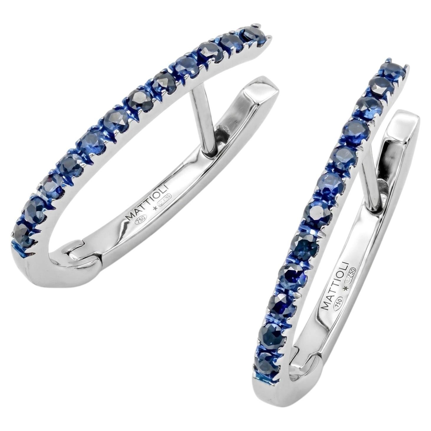 Mattioli Puzzle Small Hoop aus 18k Weißgold und blauen Saphiren