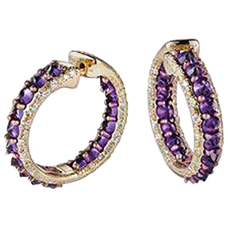 Mattioli Reve_r Boucles d'oreilles en or rose, diamants blancs et améthystes ou péridots