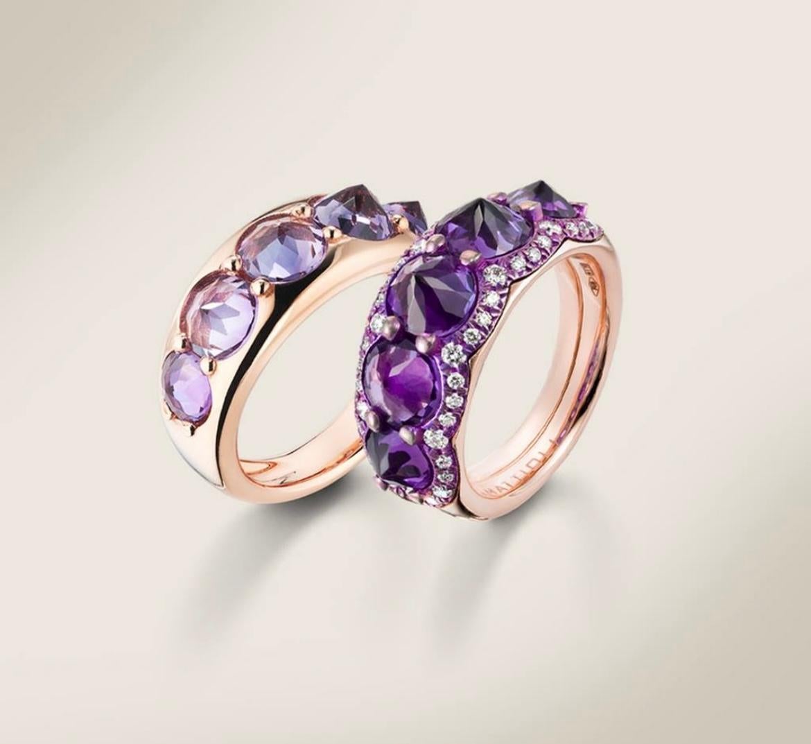 For Sale:  Mattioli Reve_r Medium Ring in Rose Gold, Amethysts and White Diamonds 7