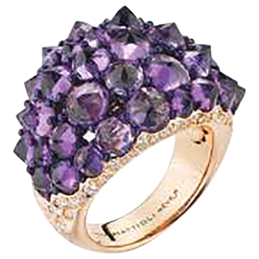 Mattioli Reve_r mittelgroßer Ring aus Roségold, Amethysten und weißen Diamanten