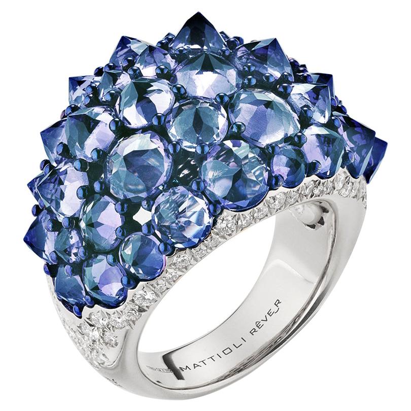 Mattioli Reve_r mittelgroßer Ring aus Roségold, Tansanite und weißen Diamanten