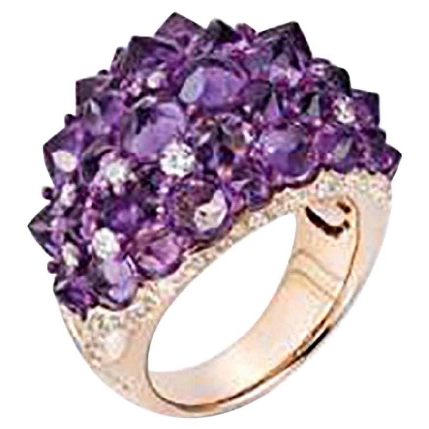Mattioli Reve_r Medium Ring in Rose Gold, Titanium, Amethyst and White Diamonds. For Sale