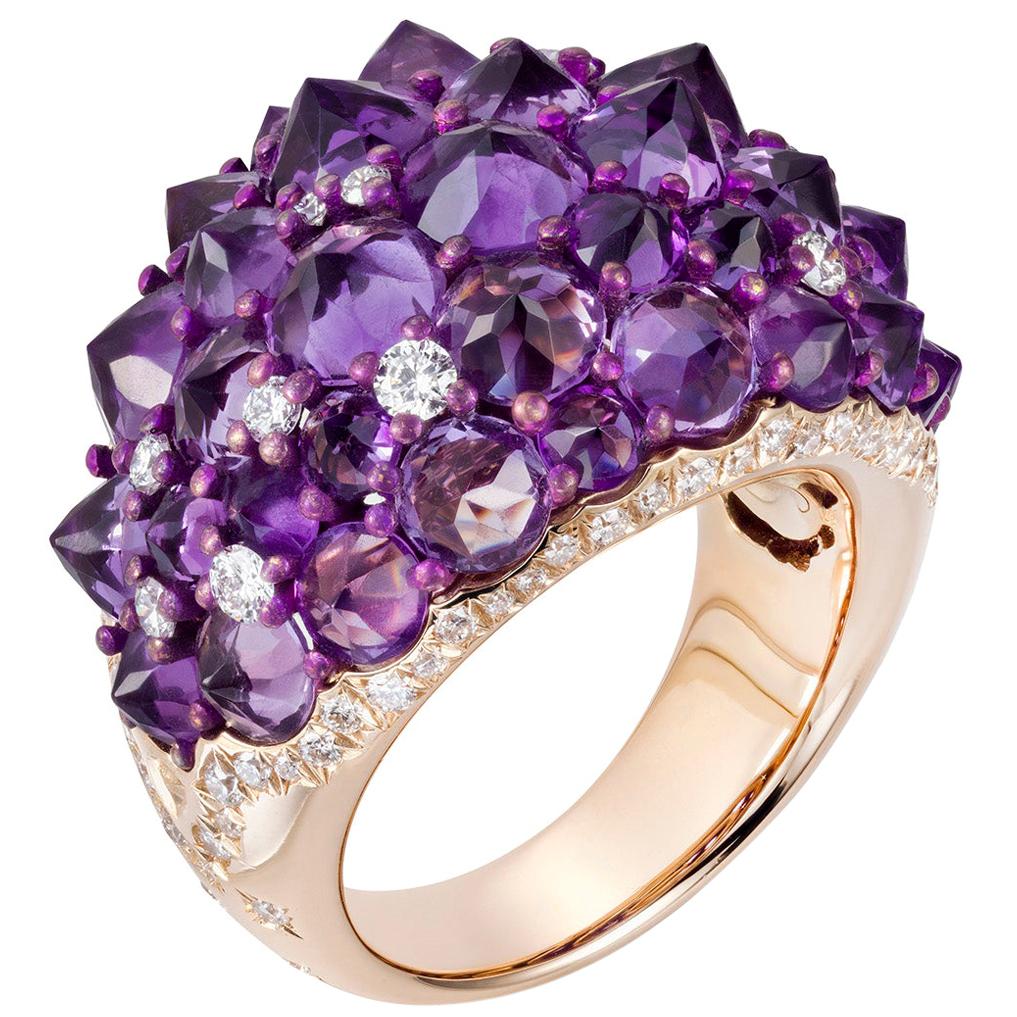 Mattioli Reve_r Medium Ring in Rose Gold, Titanium, Amethyst and White Diamonds