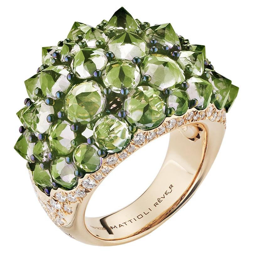 For Sale:  Mattioli Reve_r Ring in Rose Gold, Peridots and White Diamonds